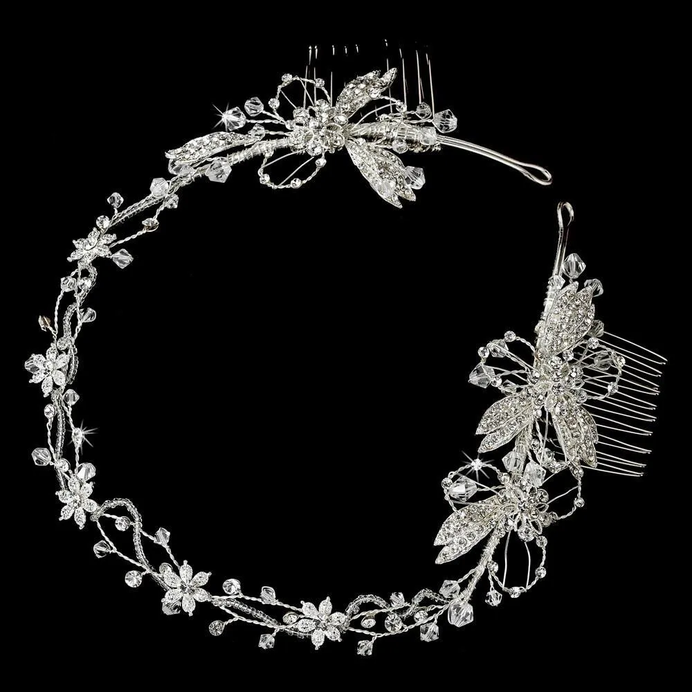 Elegant Crystal Hand Wired Bridal Headband Vine with Swarovski Crystal Accents