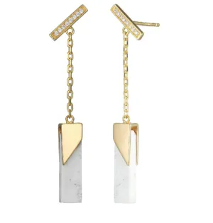 ELLE Gold Plated Howlite Bar & CZ Dangle Earrings (SI2735)