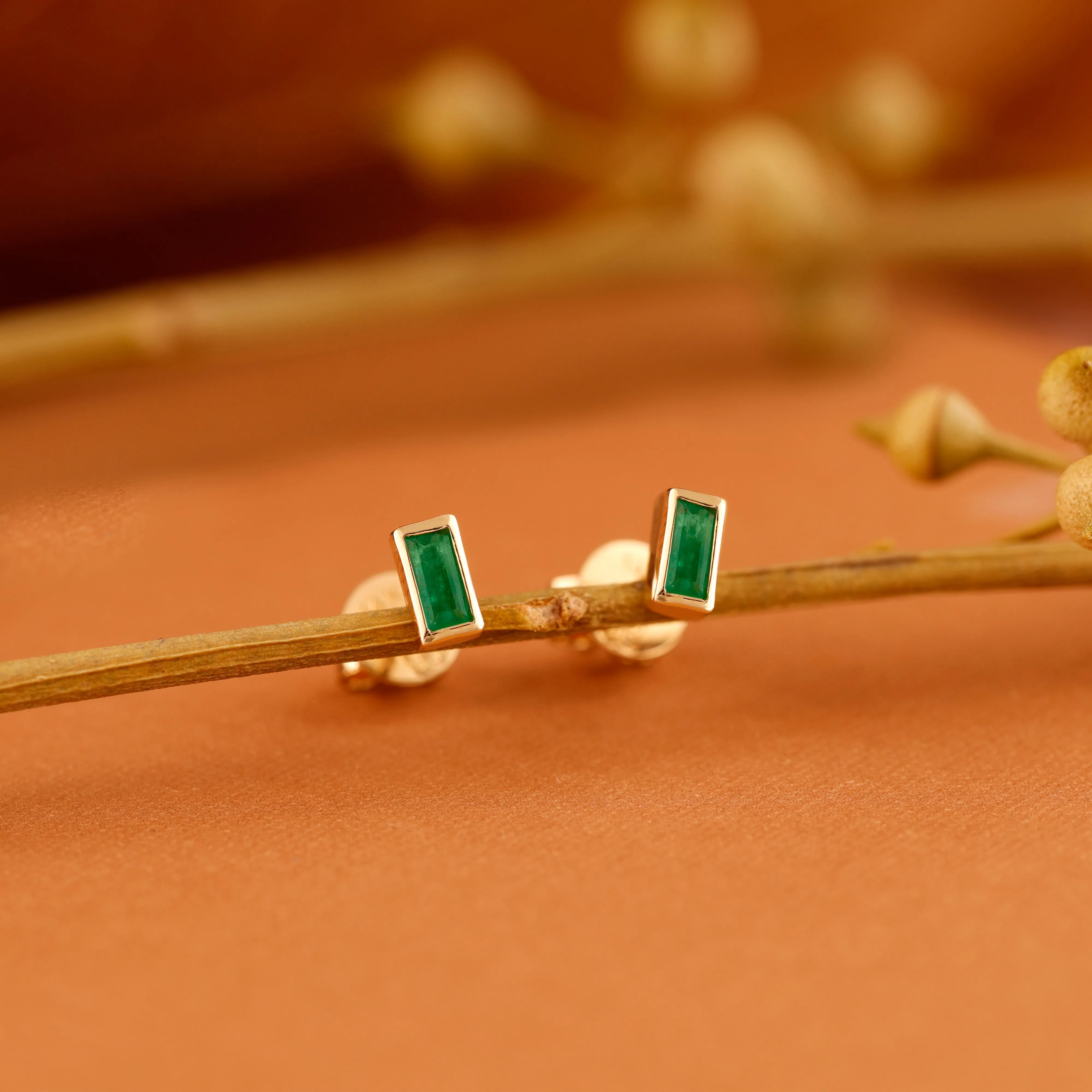 Emerald Baguette Studs, Verna