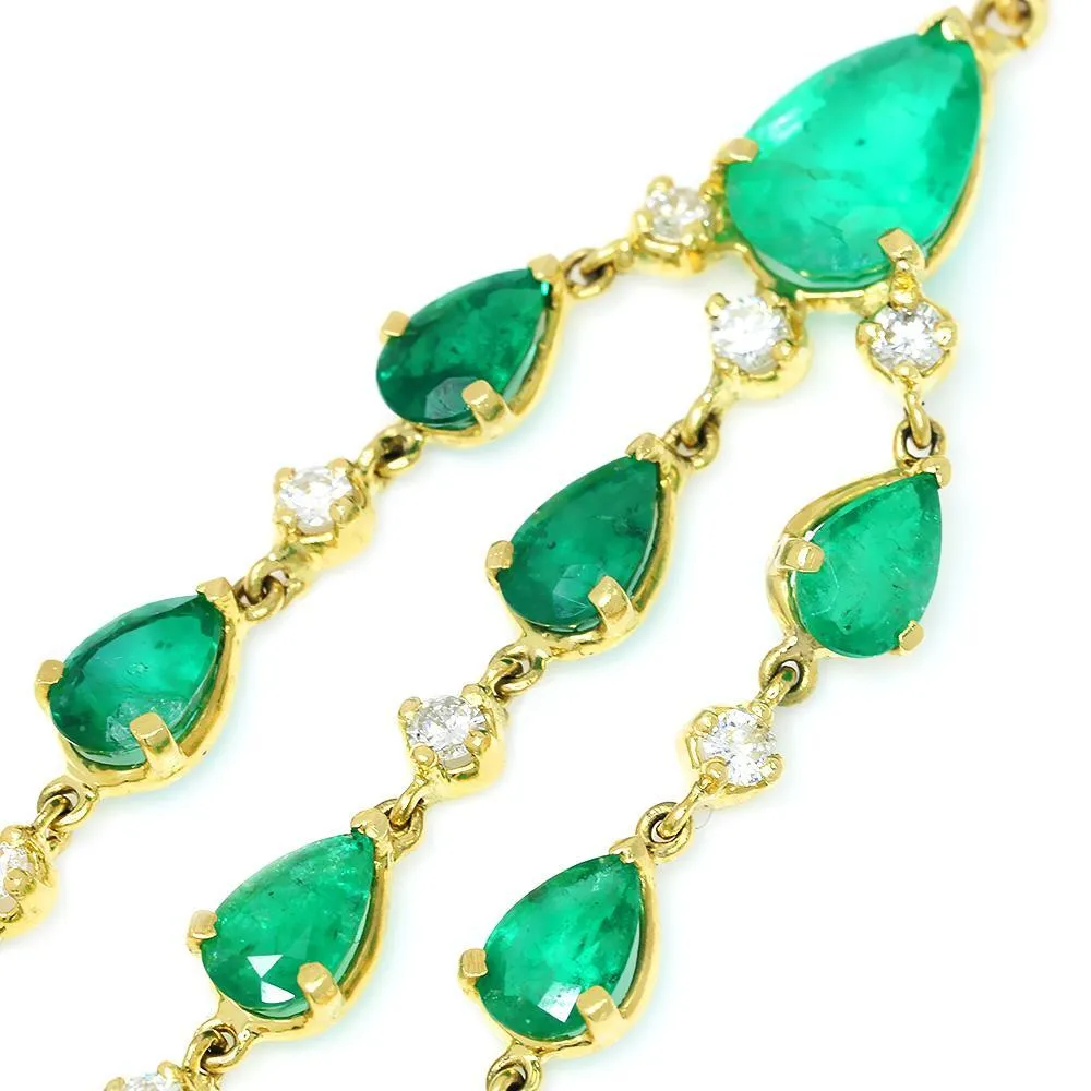 Emerald Chandelier Earrings with Diamonds 18K Yellow Gold