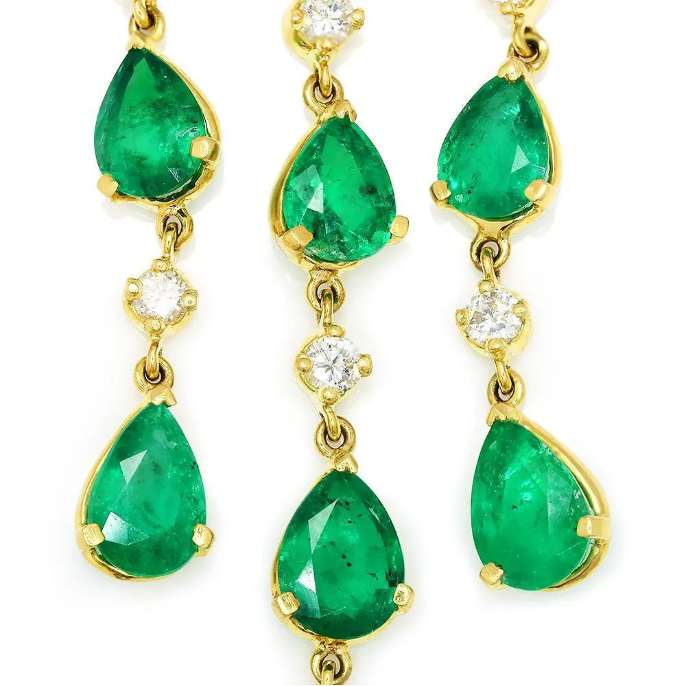 Emerald Chandelier Earrings with Diamonds 18K Yellow Gold