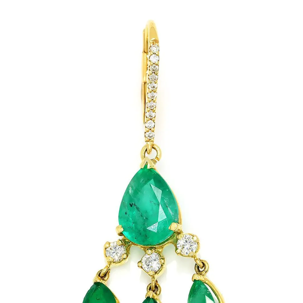 Emerald Chandelier Earrings with Diamonds 18K Yellow Gold