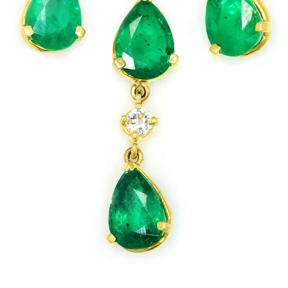 Emerald Chandelier Earrings with Diamonds 18K Yellow Gold
