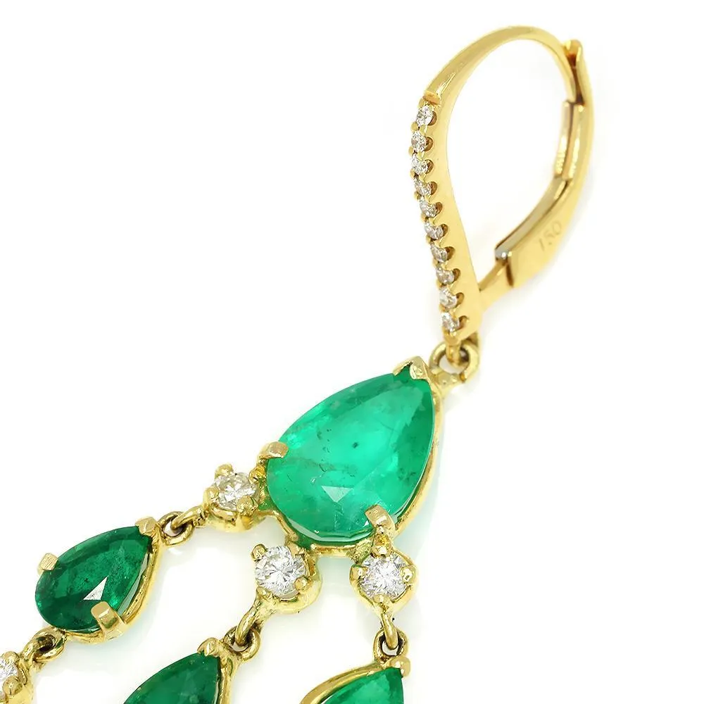 Emerald Chandelier Earrings with Diamonds 18K Yellow Gold