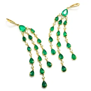 Emerald Chandelier Earrings with Diamonds 18K Yellow Gold