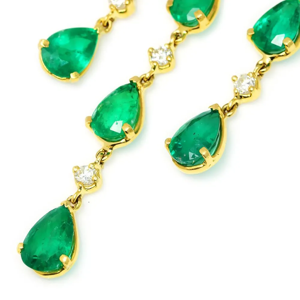 Emerald Chandelier Earrings with Diamonds 18K Yellow Gold