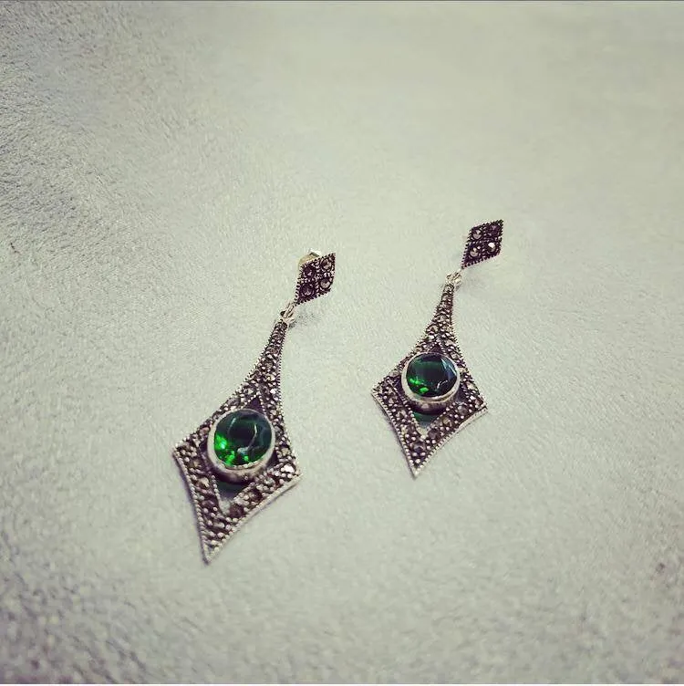 Emerald Green Art Deco Spear Earrings