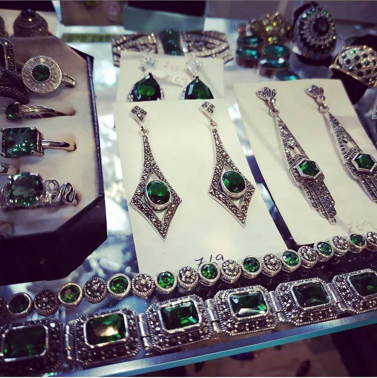 Emerald Green Art Deco Spear Earrings