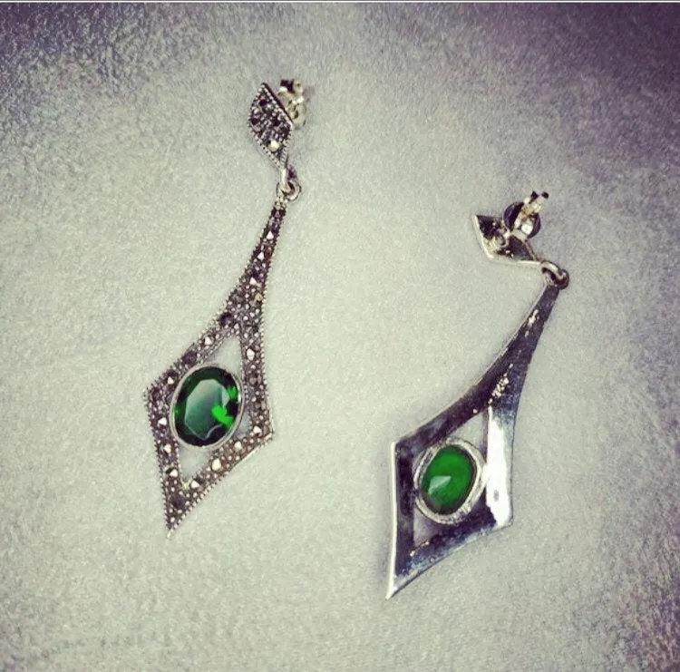 Emerald Green Art Deco Spear Earrings