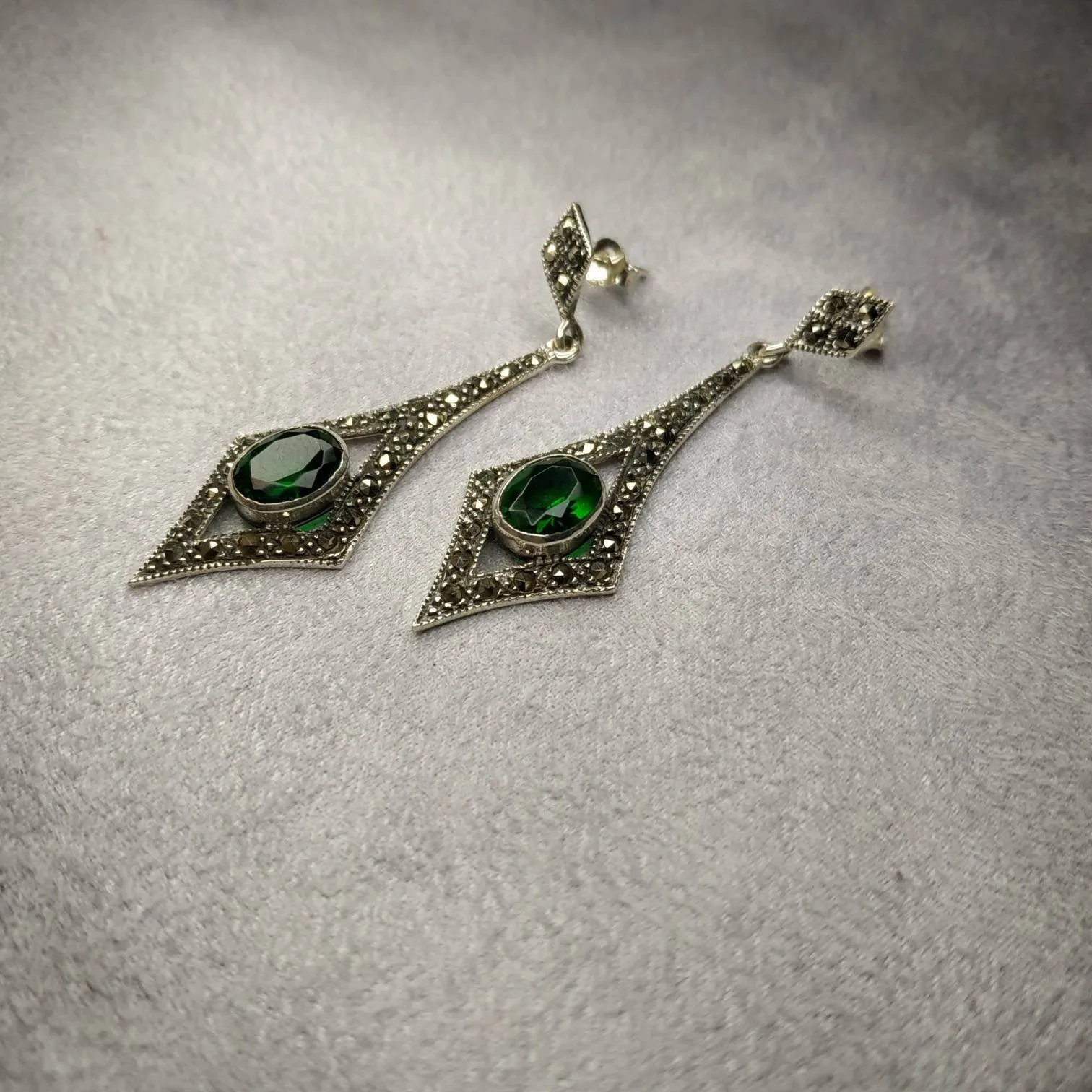 Emerald Green Art Deco Spear Earrings