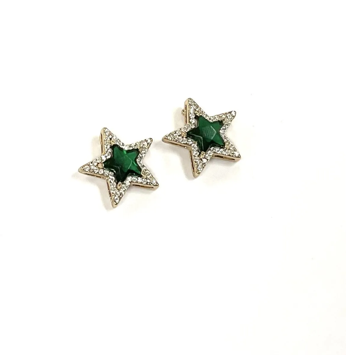 Emerald Green Crystal Star Earrings