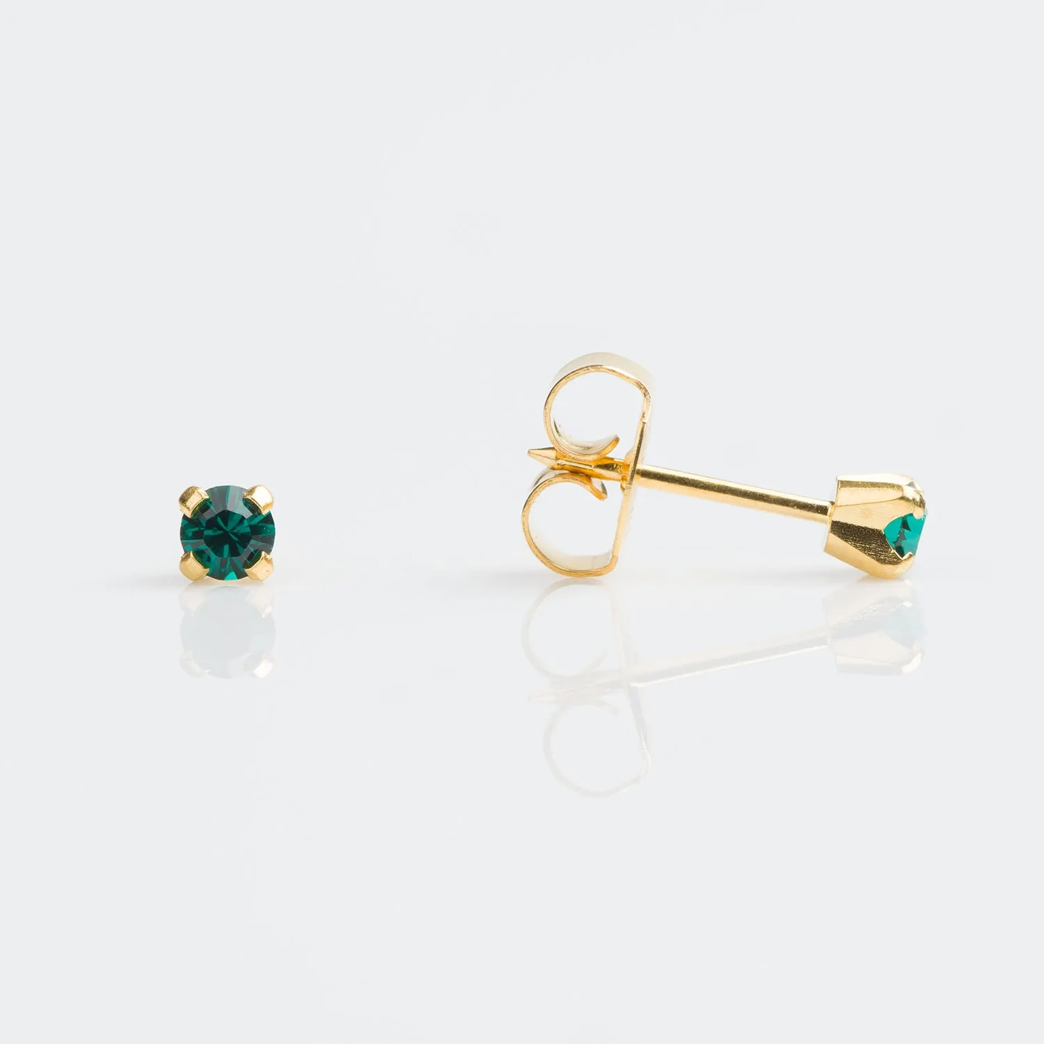 Emerald Stud Earrings, 3mm - Gold - 7511-0105
