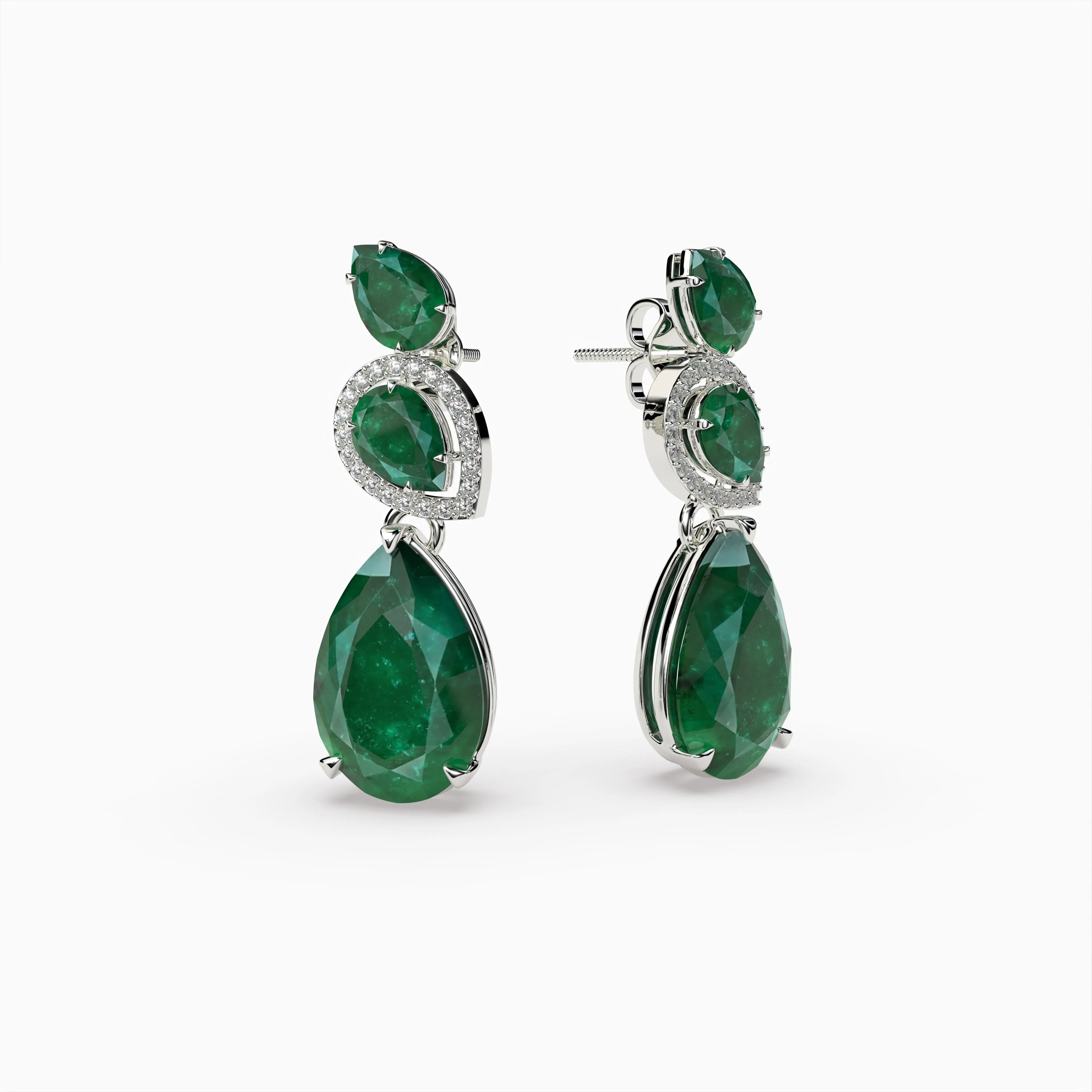 Emerald Zambian Earrings in 6 Natural Pear Shape Stones - Serenity