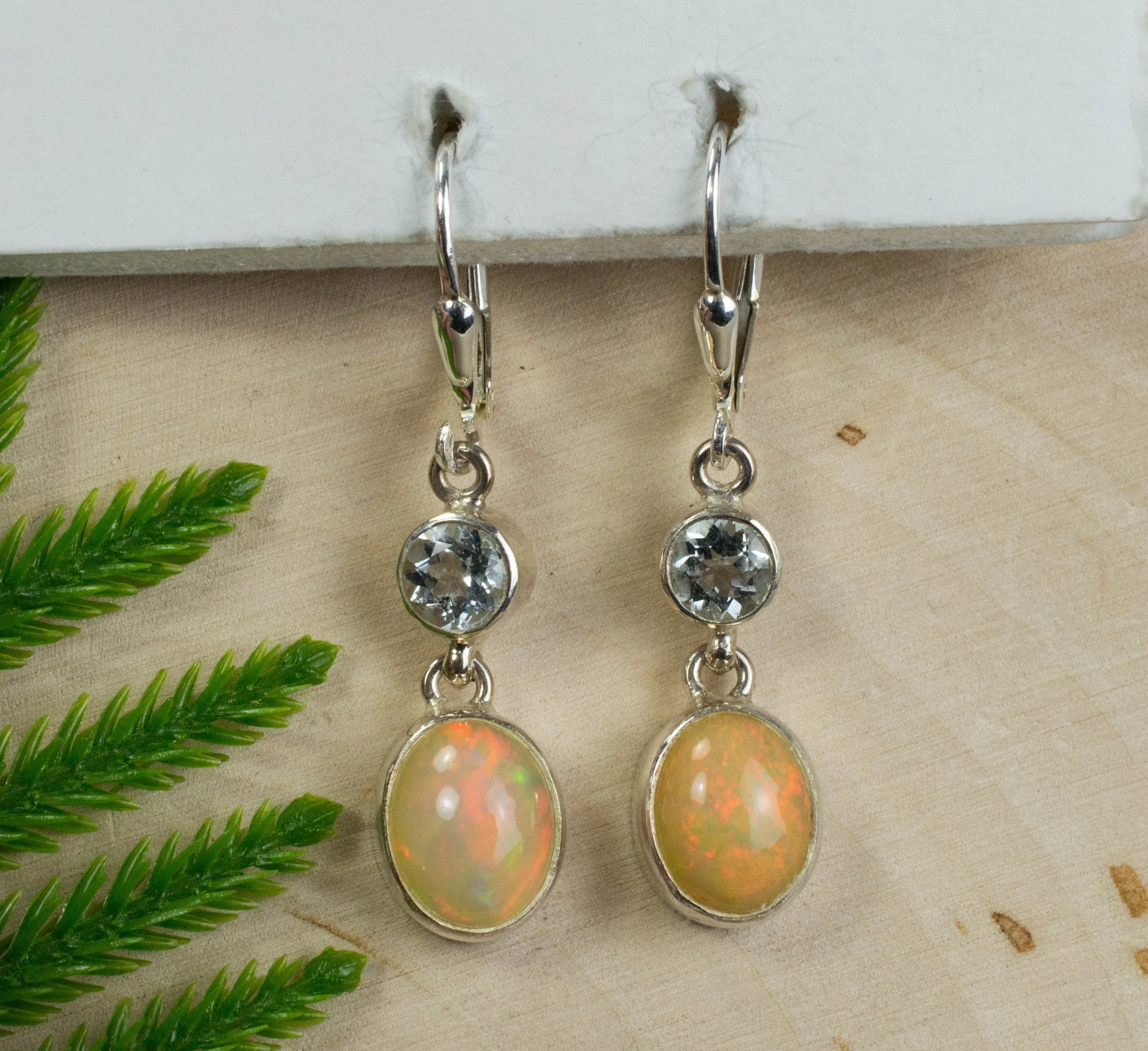 Ethiopian Welo Opal Sterling Silver Earrings; Genuine Untreated Ethiopian Opals; Silver Topaz Earrings