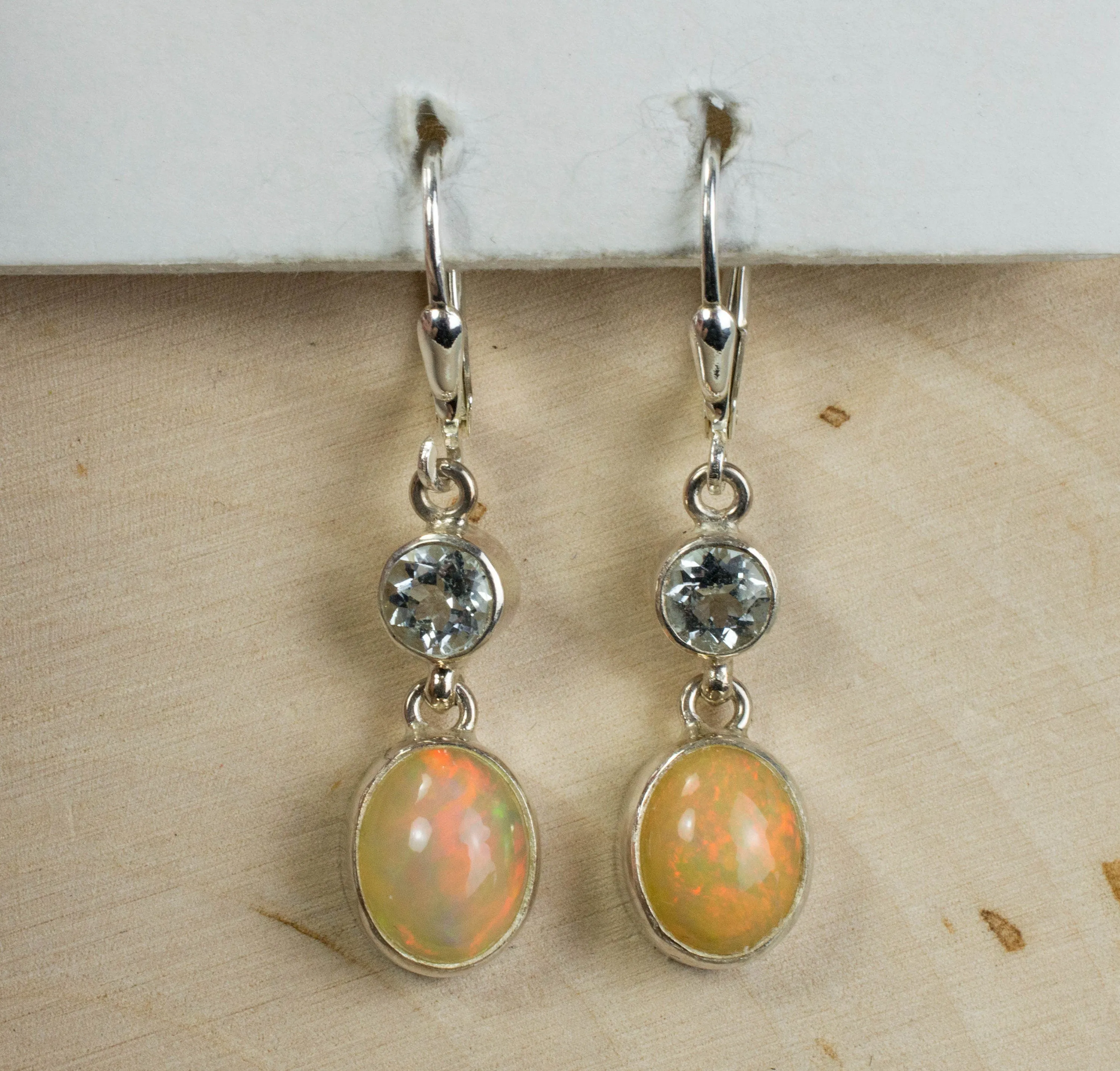 Ethiopian Welo Opal Sterling Silver Earrings; Genuine Untreated Ethiopian Opals; Silver Topaz Earrings