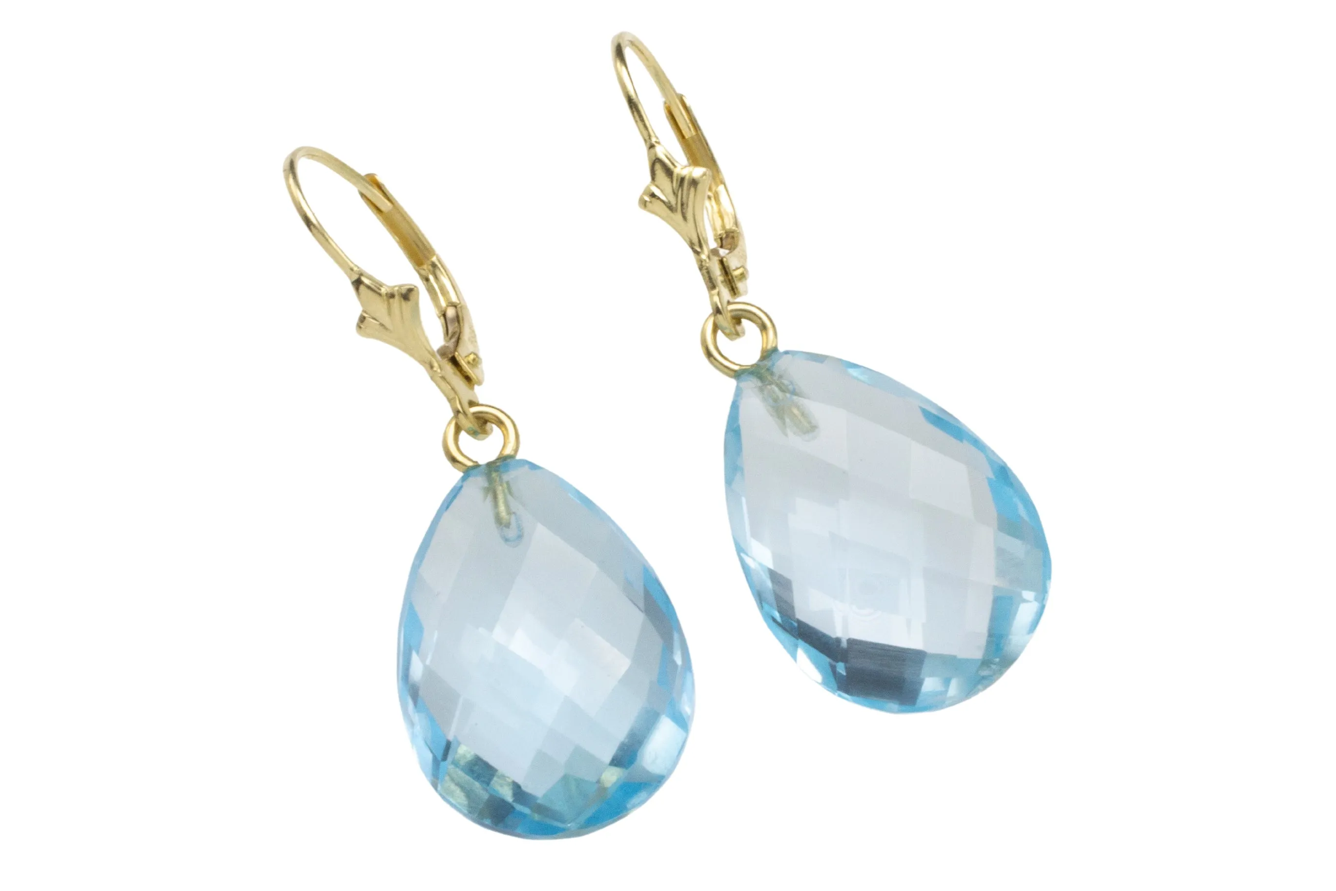 Faceted topaz drops in 14 carat gold