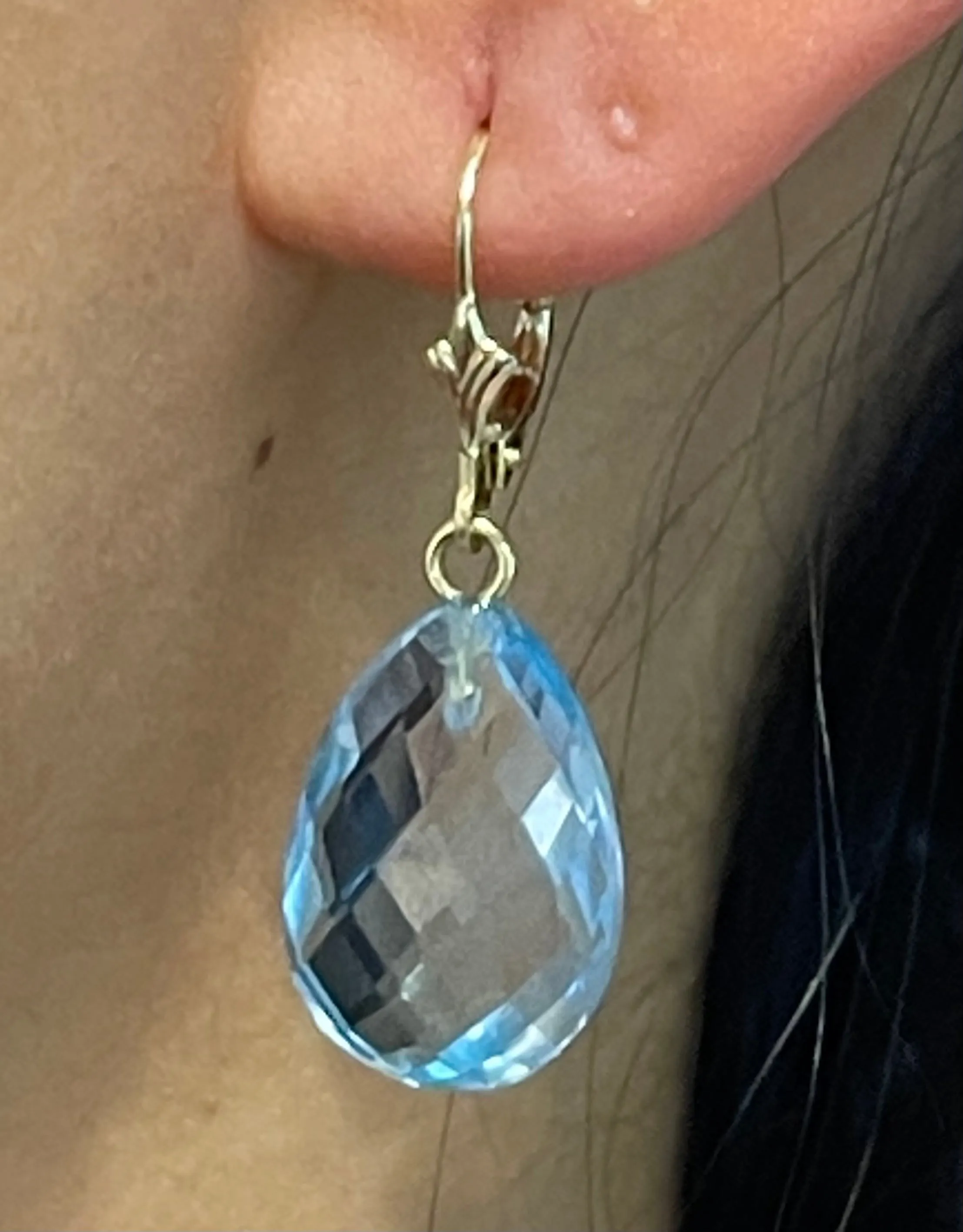 Faceted topaz drops in 14 carat gold