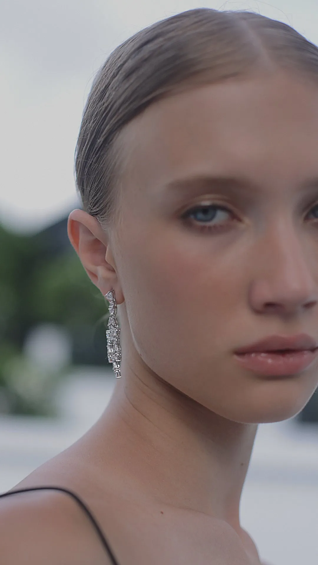 Fatima Chandelier Earrings White Gold Plated