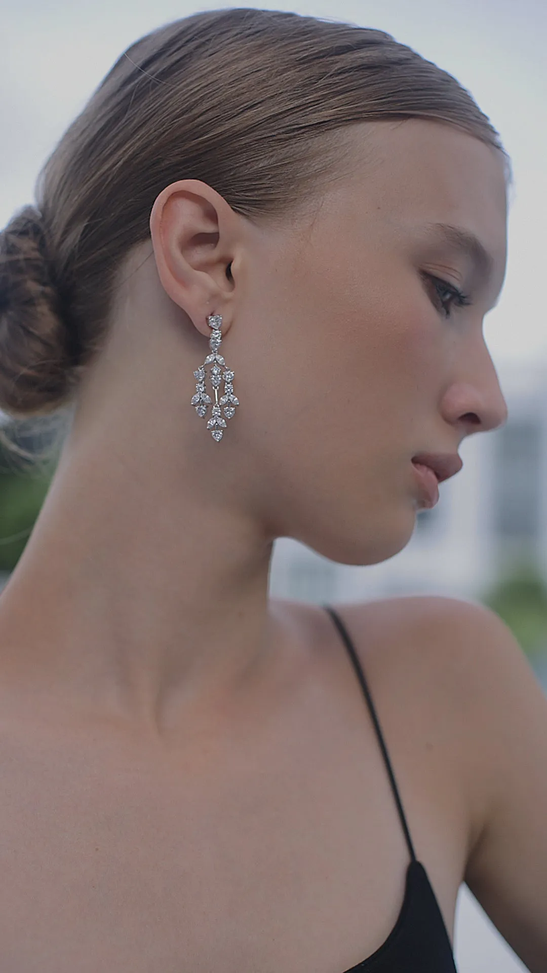 Fatima Chandelier Earrings White Gold Plated