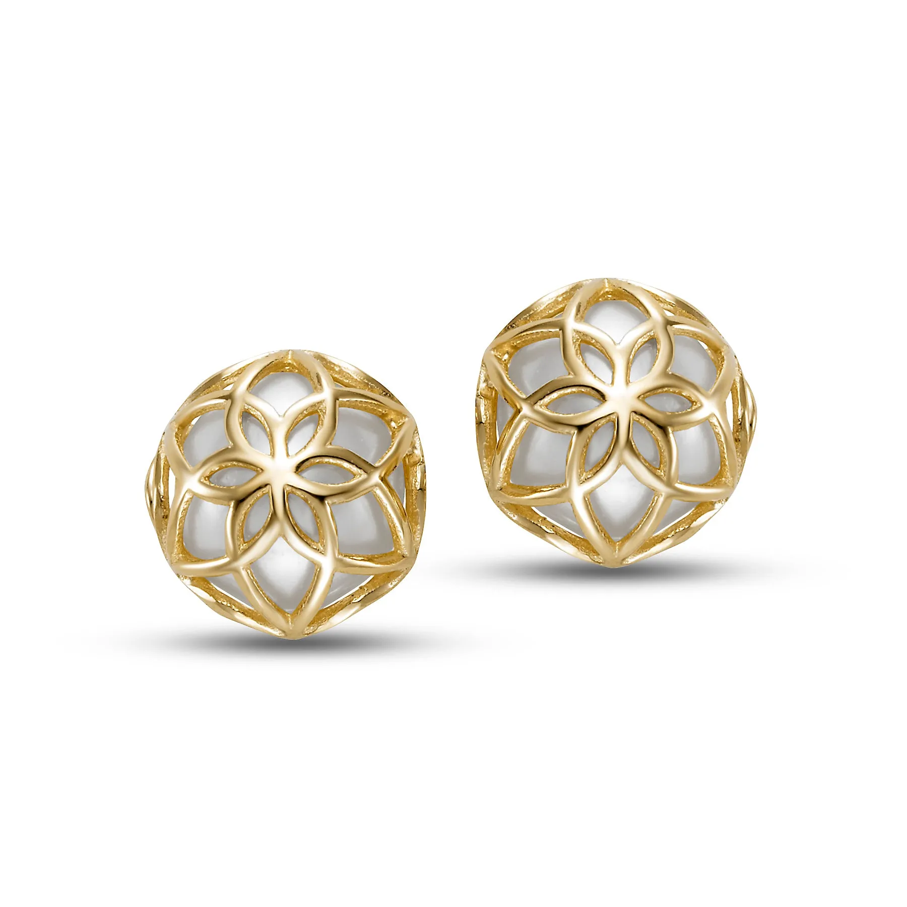 Floral Caged Pearl Stud Earrings