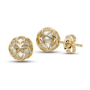 Floral Caged Pearl Stud Earrings