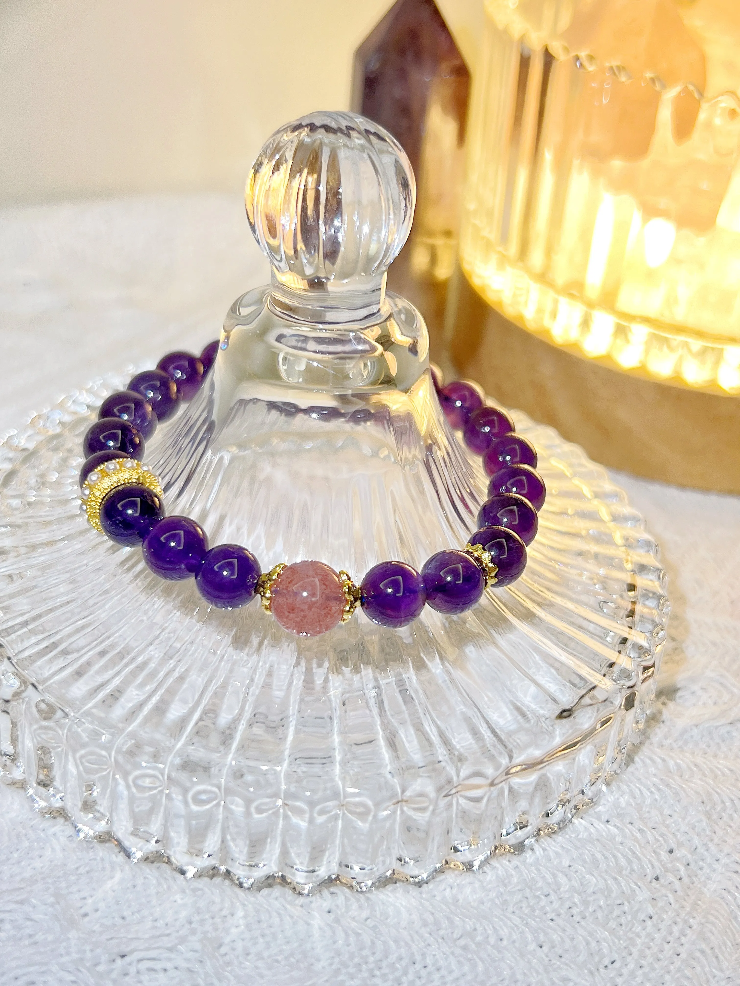 Fortunate - amethyst and strawberry quartz bracelet