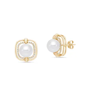 Framed Cultured Pearl & Diamond Earrings