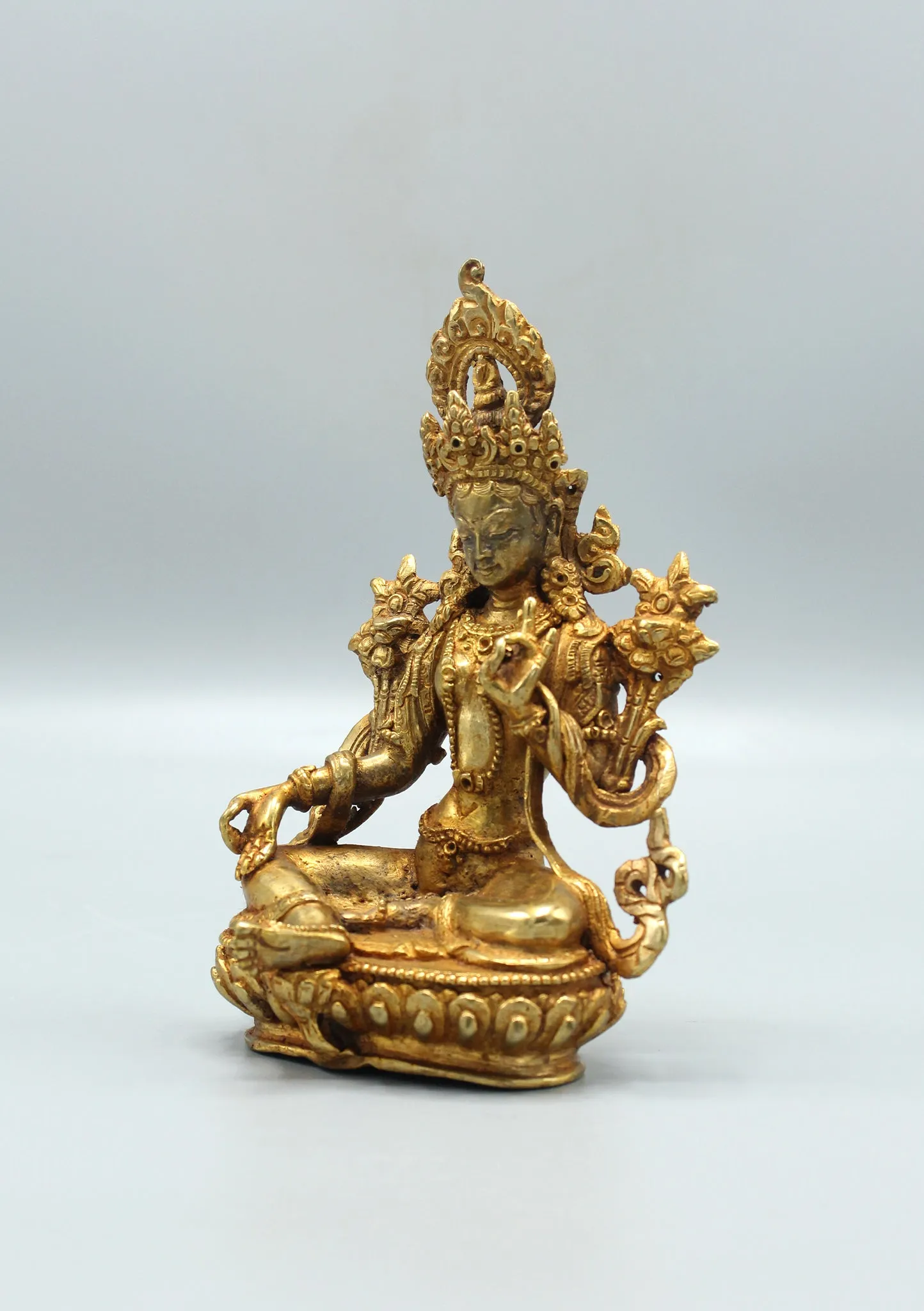 Fully Gold Plated Green Tara Statue 6"