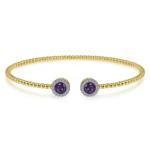 Gabriel & Co. 14K Yellow Gold Round Amethyst and Diamond Halo Bujukan Bangle