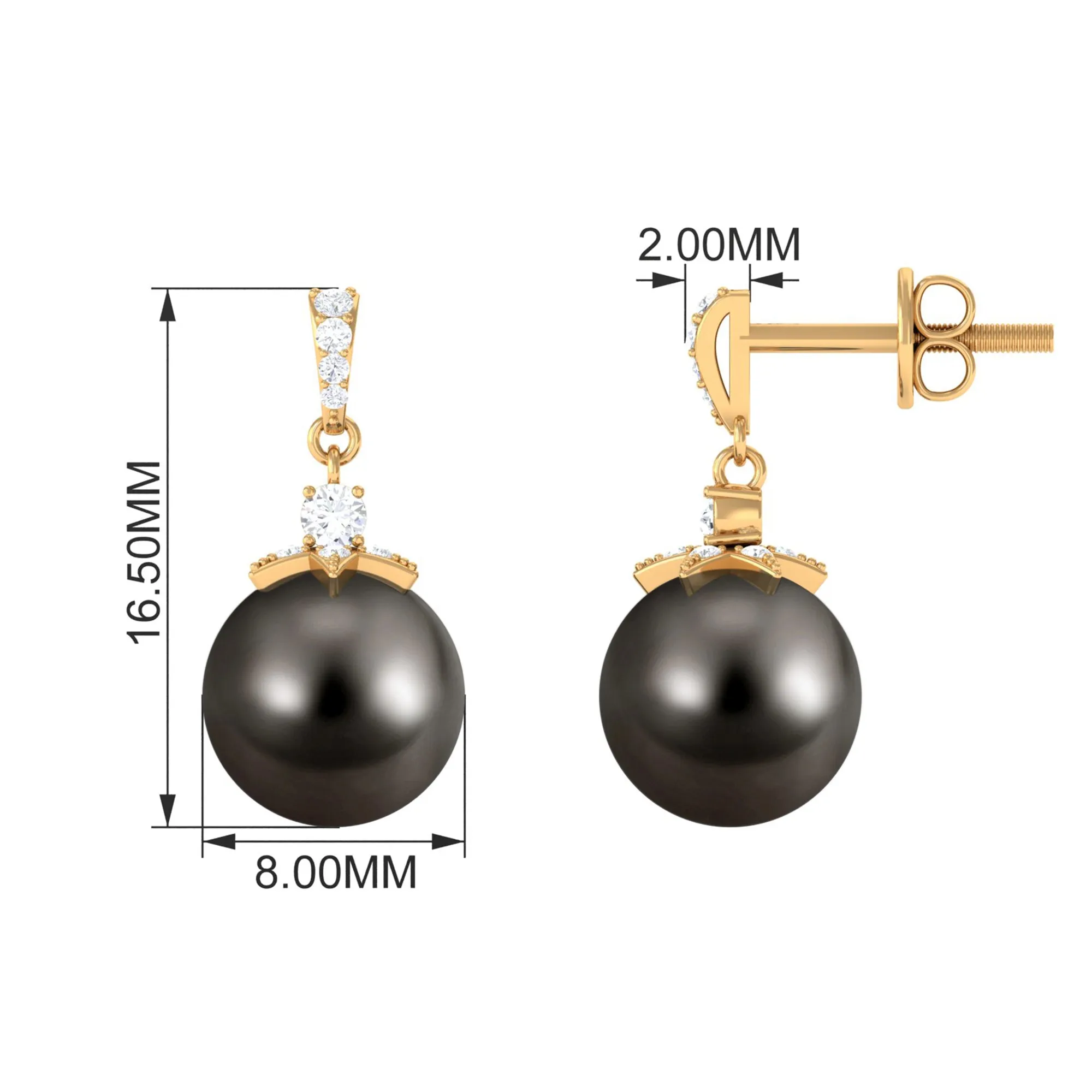 Genuine Tahitian Pearl and Diamond Drop Earrings