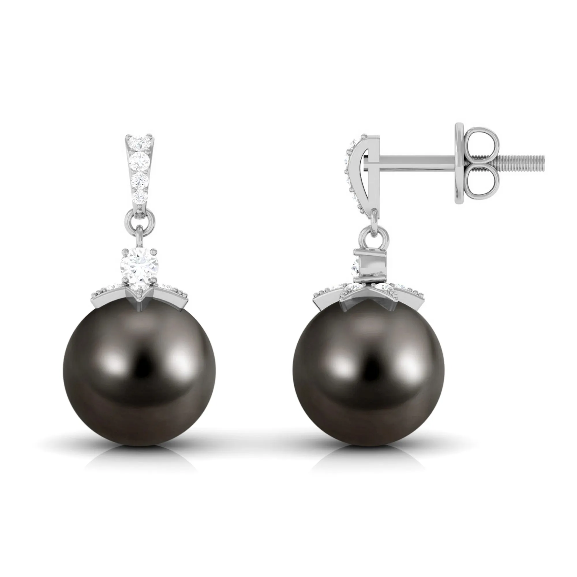 Genuine Tahitian Pearl and Diamond Drop Earrings