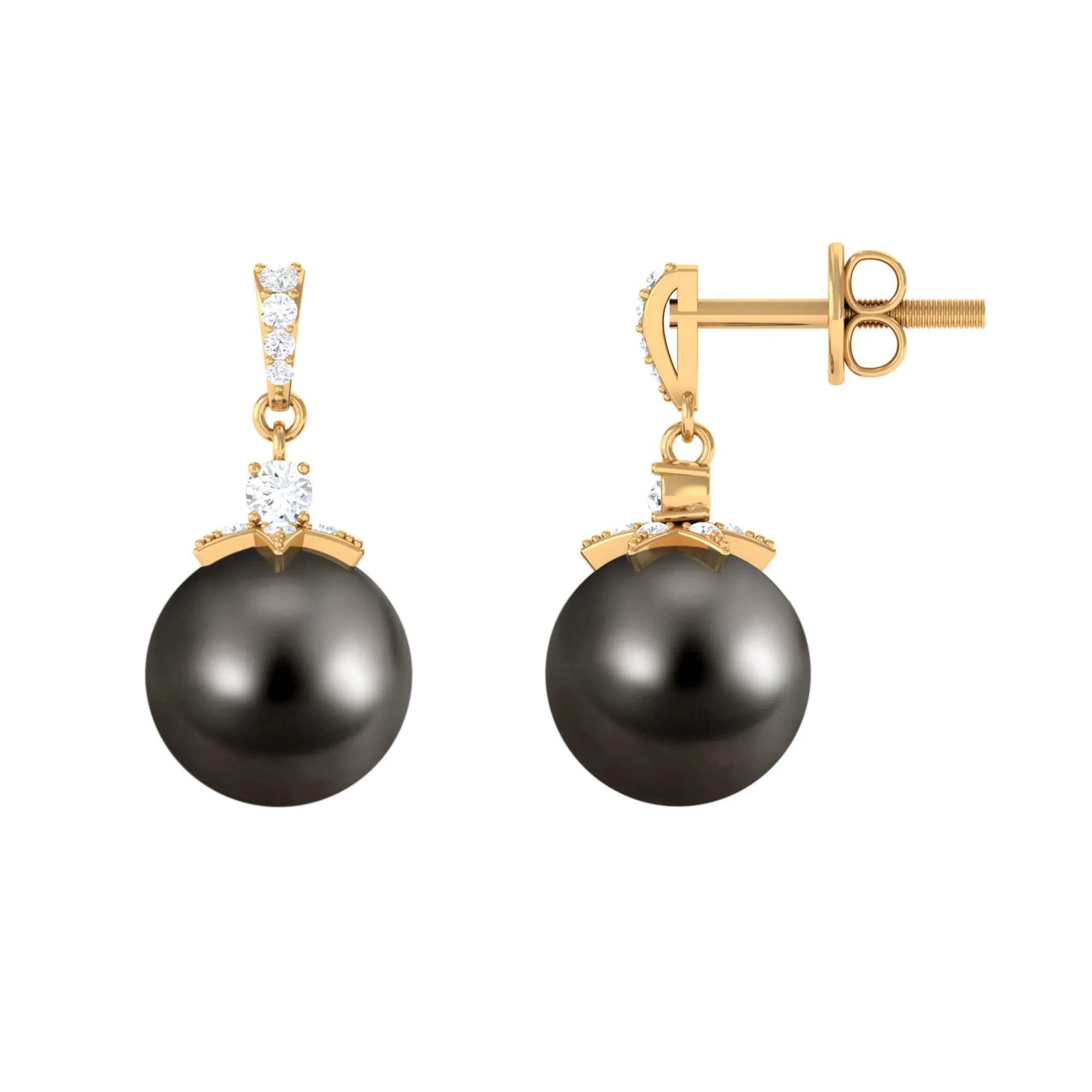 Genuine Tahitian Pearl and Diamond Drop Earrings