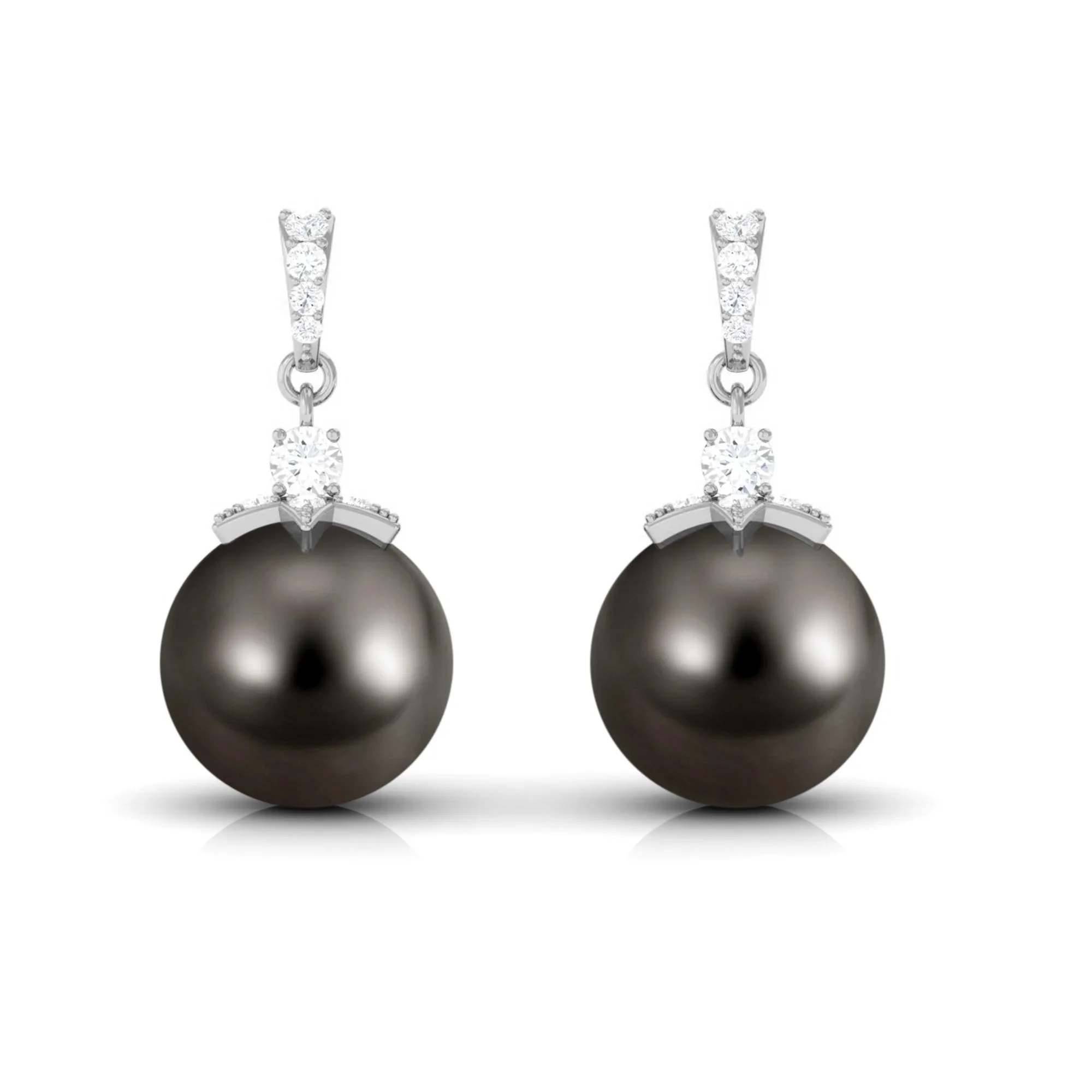 Genuine Tahitian Pearl and Diamond Drop Earrings