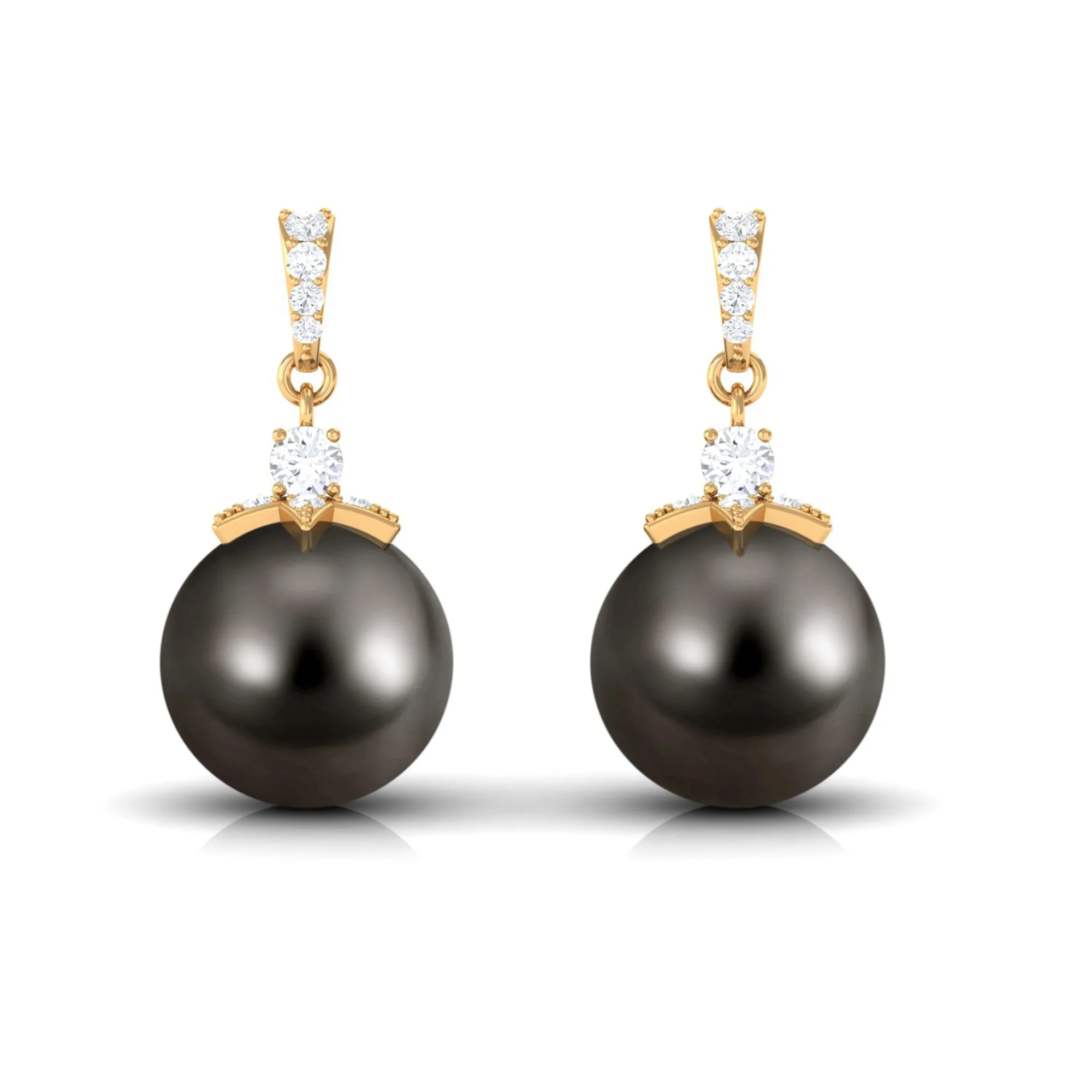 Genuine Tahitian Pearl and Diamond Drop Earrings