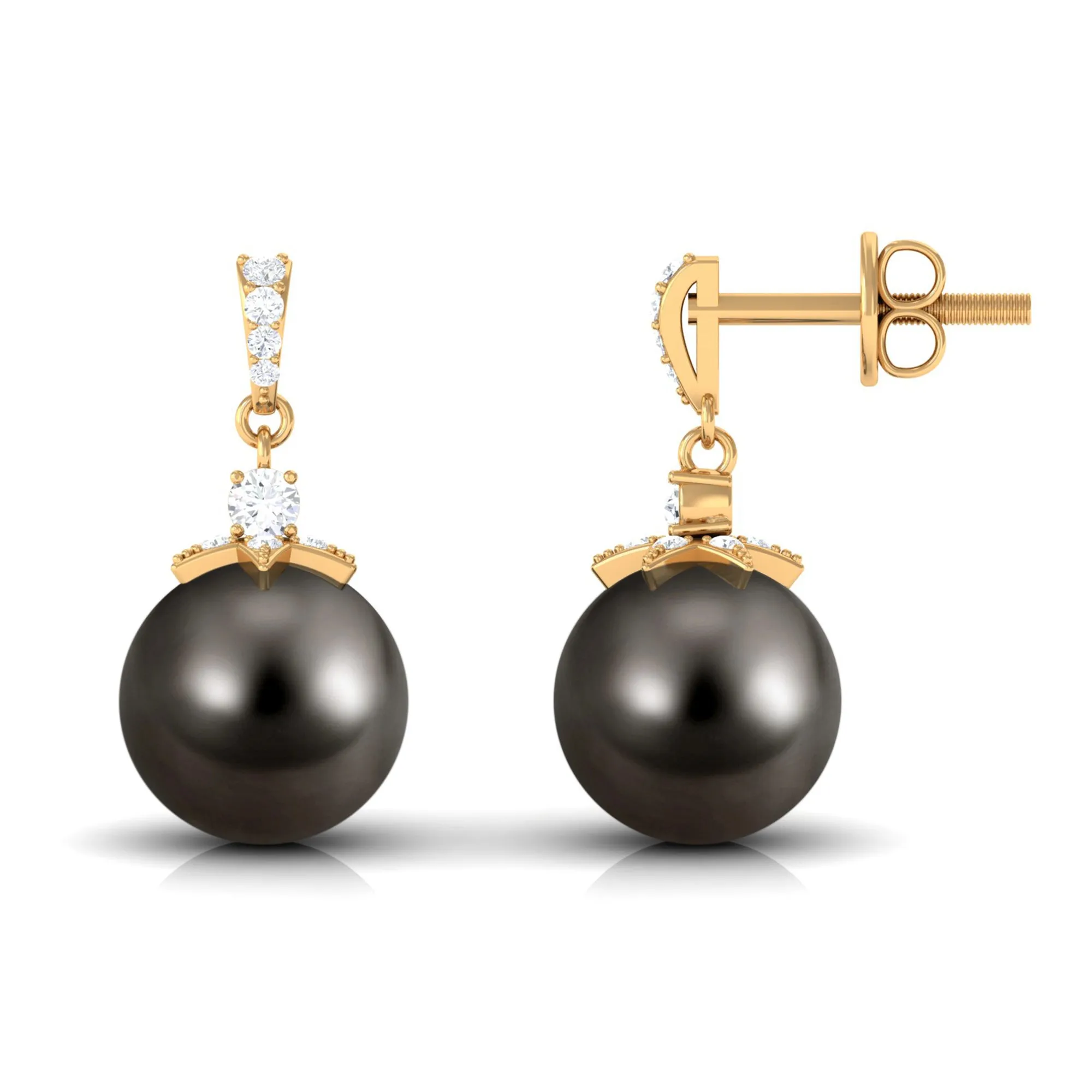 Genuine Tahitian Pearl and Diamond Drop Earrings