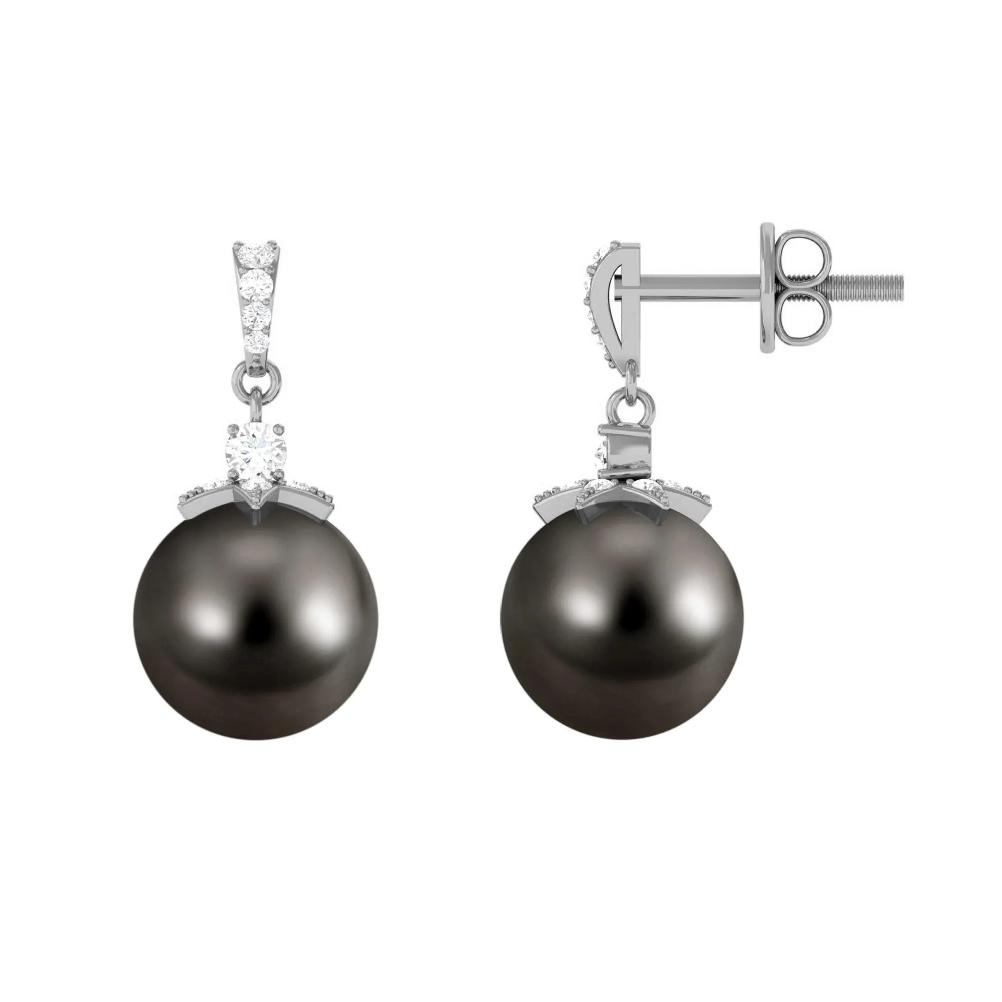 Genuine Tahitian Pearl and Diamond Drop Earrings