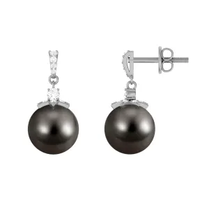 Genuine Tahitian Pearl and Diamond Drop Earrings
