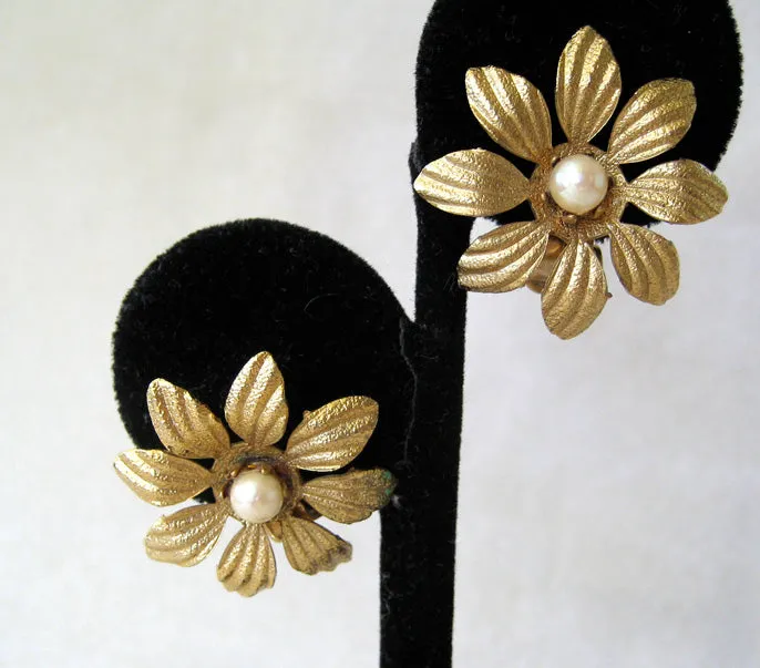 Gold-filled Cultured Pearl Floral Earrings