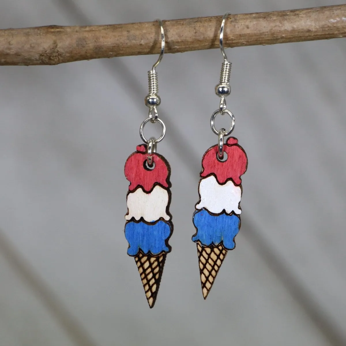 Ice Cream Cone Wooden Dangle Earrings by Cate's Concepts, LLC