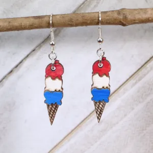 Ice Cream Cone Wooden Dangle Earrings by Cate's Concepts, LLC