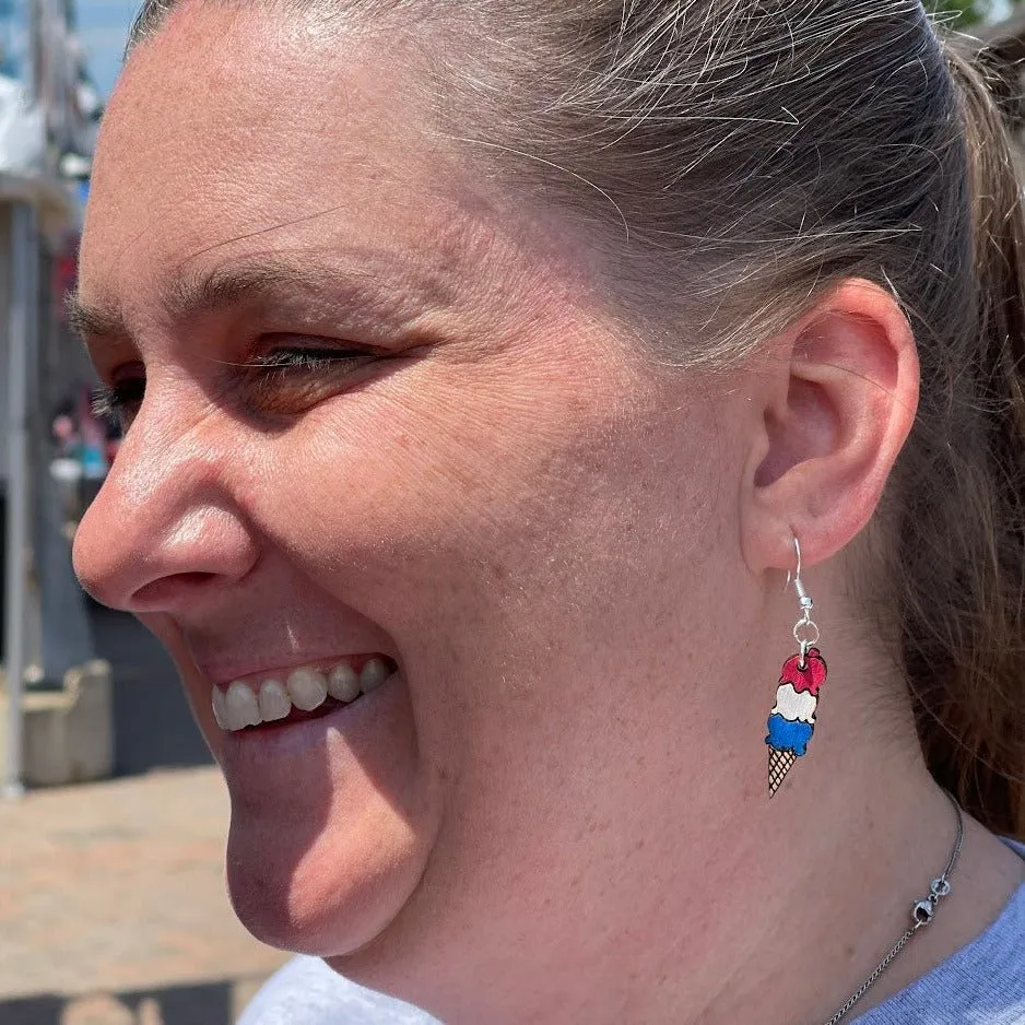 Ice Cream Cone Wooden Dangle Earrings by Cate's Concepts, LLC