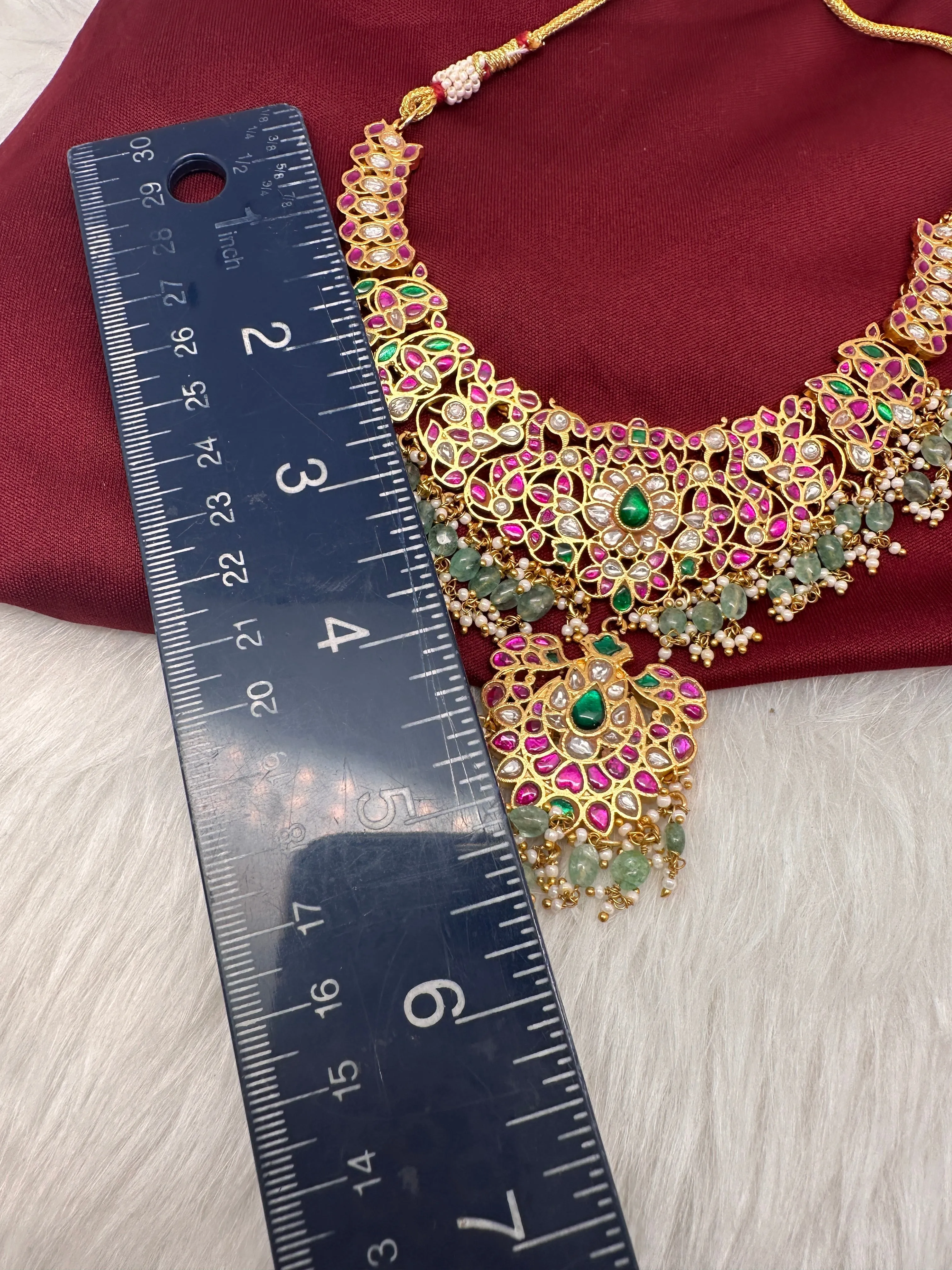 Jadau Kundan Short Neckline Necklace with Emerald Beads