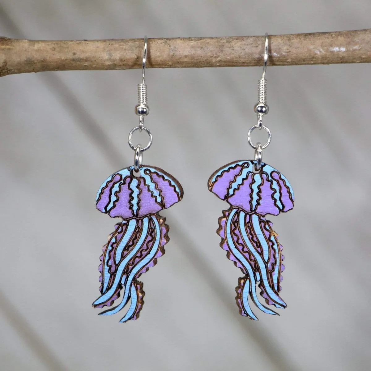 Jellyfish Wooden Dangle Earrings by Cate's Concepts, LLC