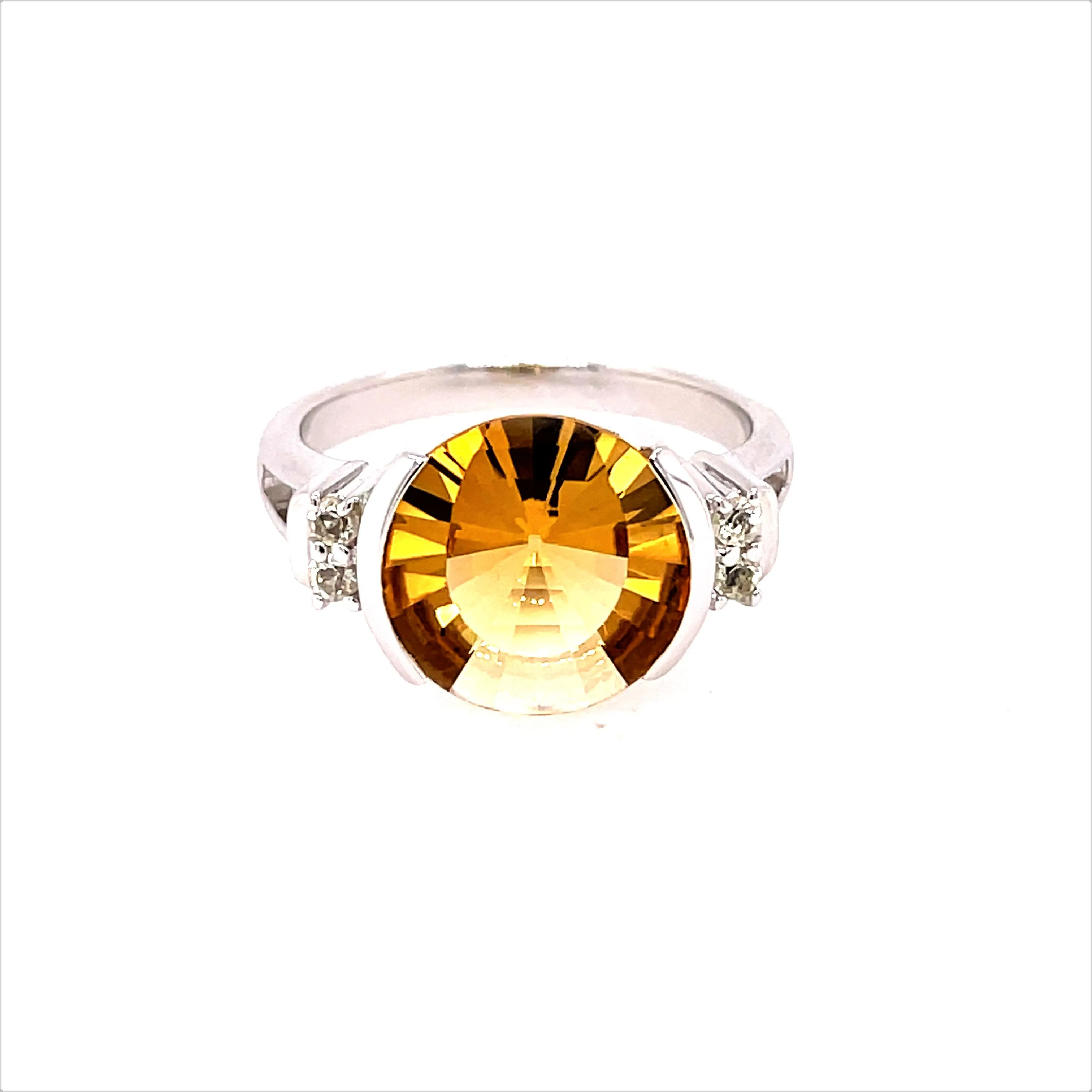 Kaleidoscope Laser Cut Round Golden Citrine Lemon Citrine Ring