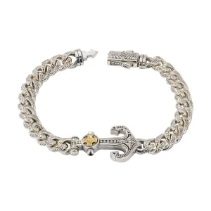 Konstantino Mens Laconia Silver and 18K Gold Black Spinel Link Anchor Bracelet