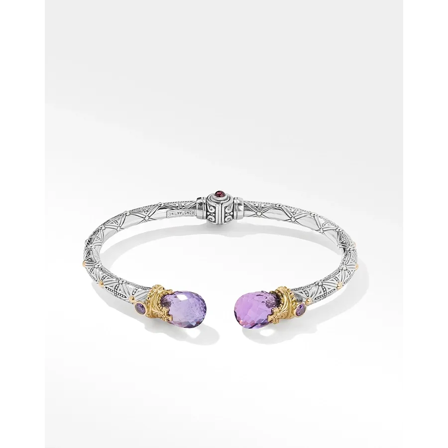 Konstantino Pythia Silver and 18K Gold Amethyst Quartz Cuff Bracelet