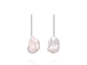 Lola Knight - Edie - Modern Bridal Pearl Drop Earrings - Silver