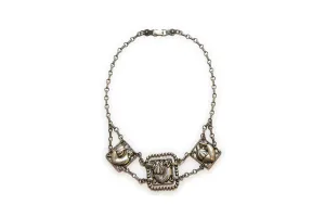 McCLELLAND BARCLAY Sterling Silver Repoussé Art Deco Heart and Flower Necklace