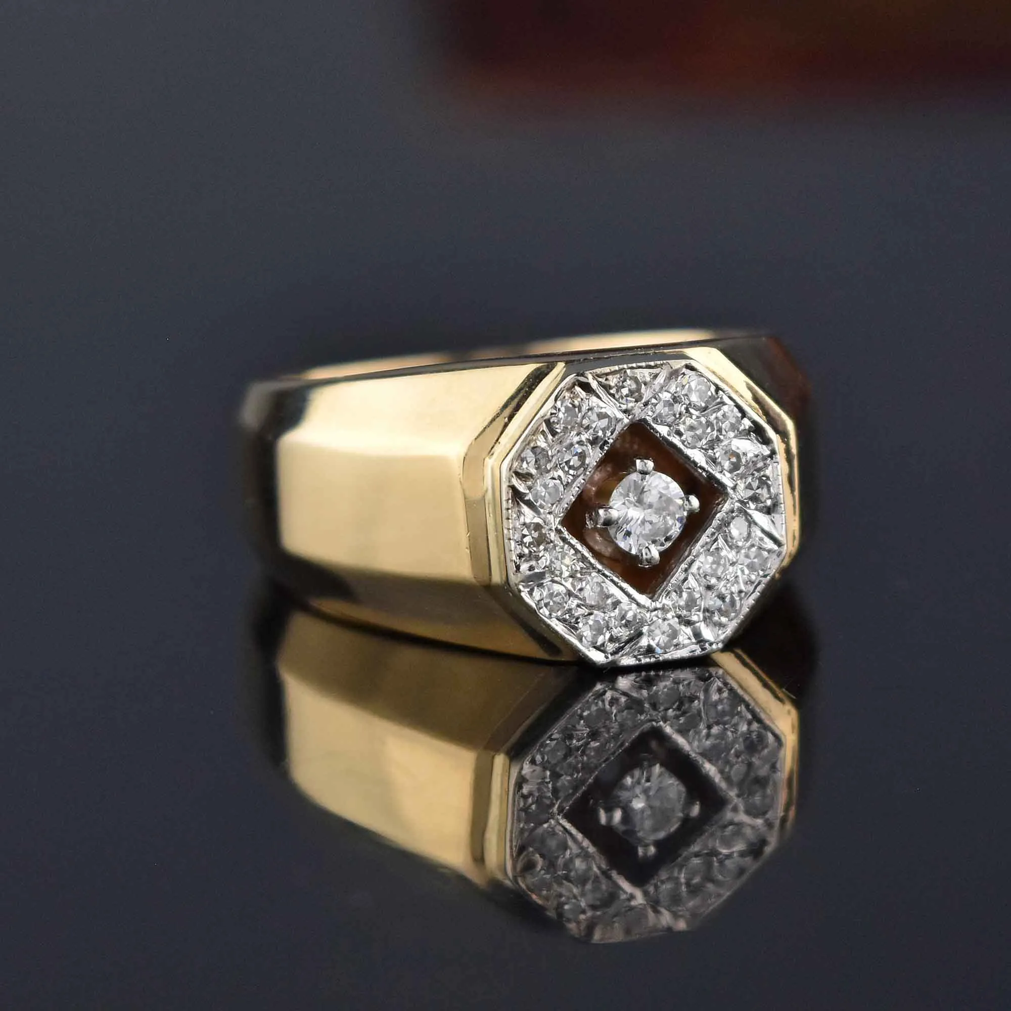 Mens 14K Gold Diamond Signet Ring, .50 Carats