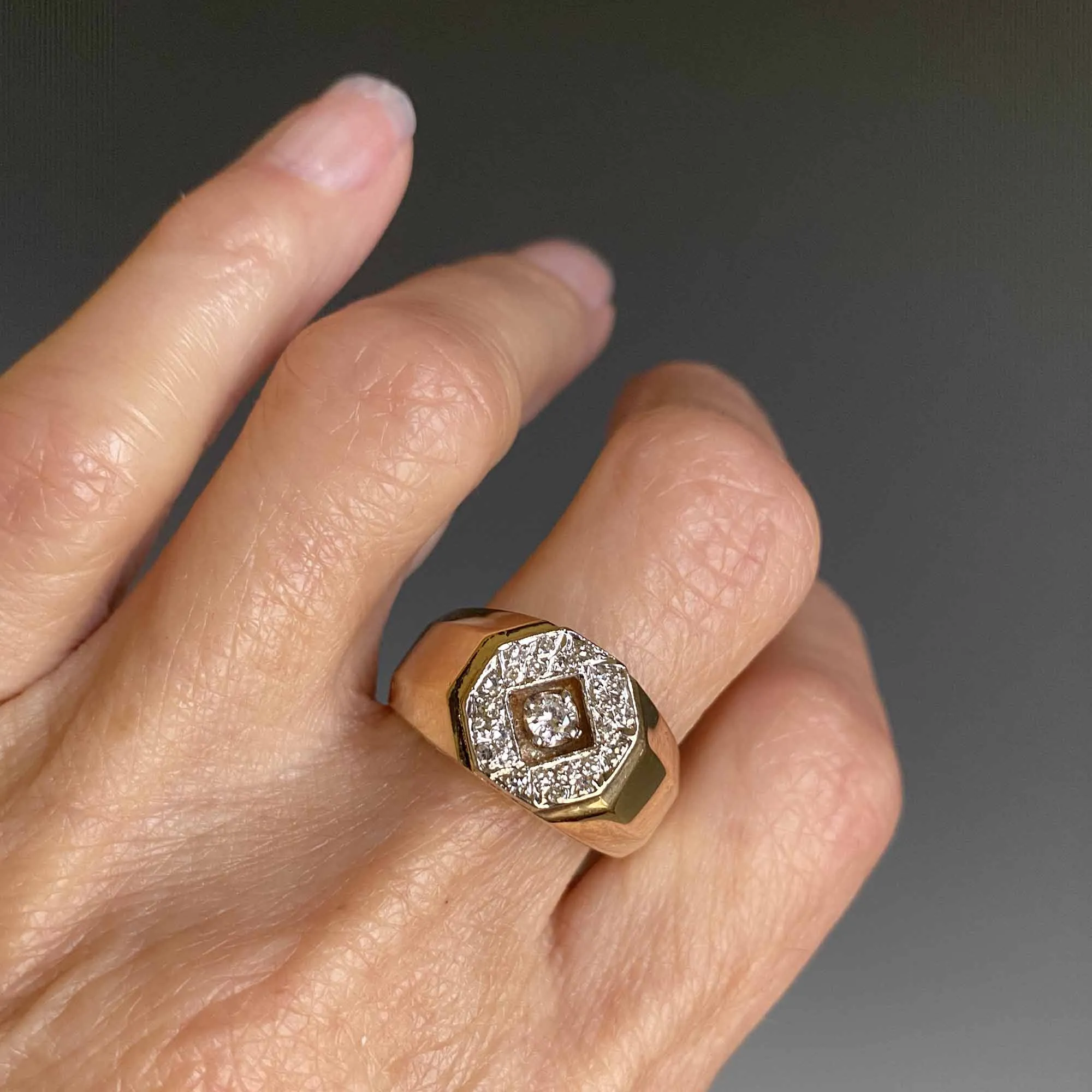 Mens 14K Gold Diamond Signet Ring, .50 Carats